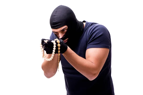 Robber wearing balaclava isolated on white — Stock Photo, Image