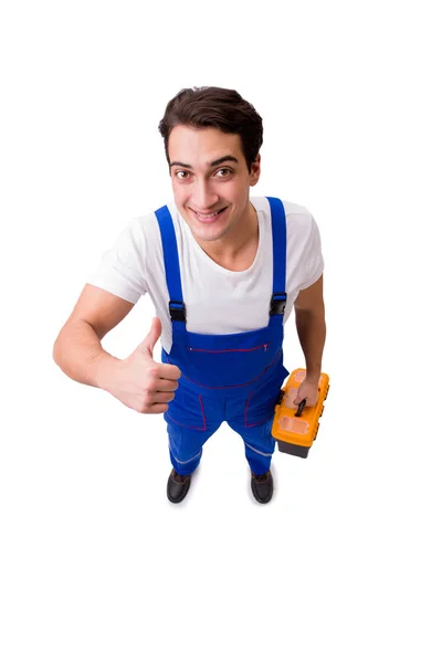 Funny repairman with tools isolated on white — Stock Photo, Image