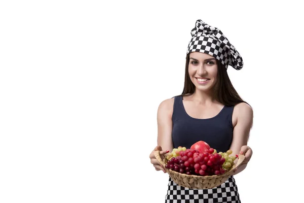 Mujer joven cocinera aislada sobre fondo blanco — Foto de Stock