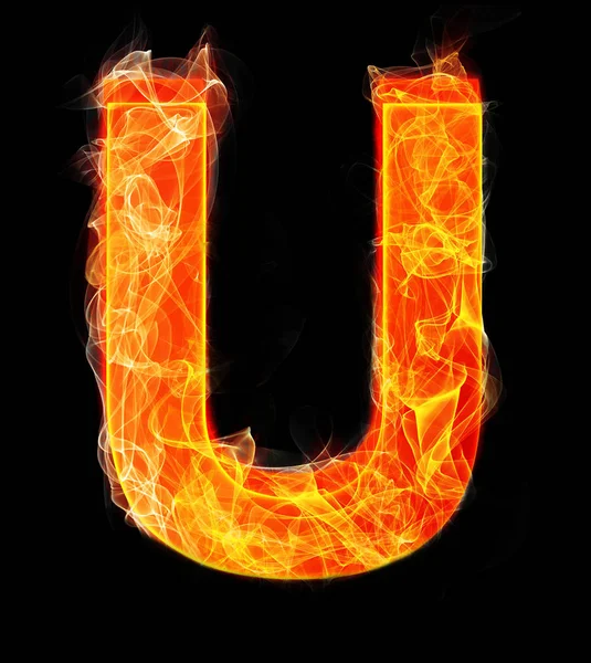 Burning letters as alphabet type U — Stock Photo, Image