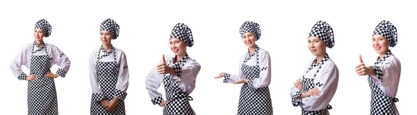 Donna chef in collage su bianco — Foto Stock