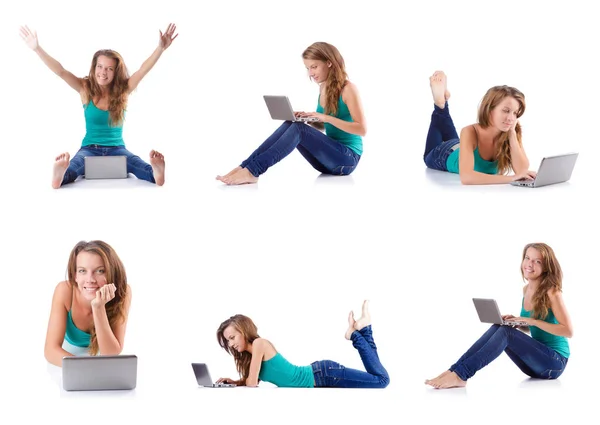 Young woman working on laptop — Stock Photo, Image