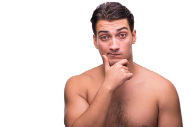 Beyaz izole duş sonra komik adam