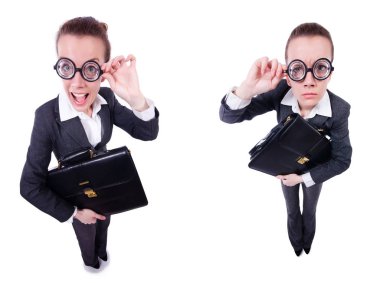 Beyaz tenli komik iş kadını.