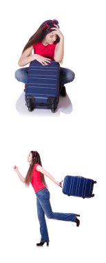 Güzel kız beyaz izole çanta