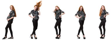 Karmaşık görüntülü hamile kadın beyazda izole edilmiş.