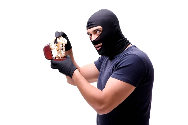 Robber indossa passamontagna isolato su bianco — Foto Stock