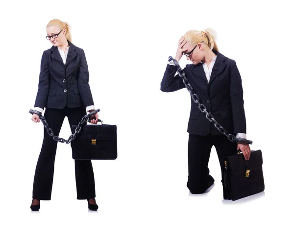 Businesswoman with chain isolated on the white — Stock Photo, Image