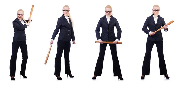 Businesswoman with baseball bat on white — Stock fotografie