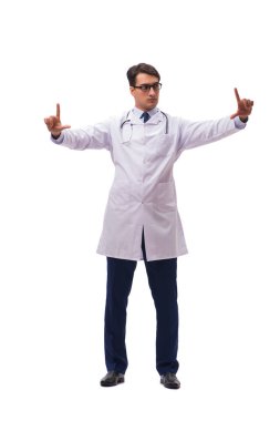 Beyaz arka planda izole genç doktor