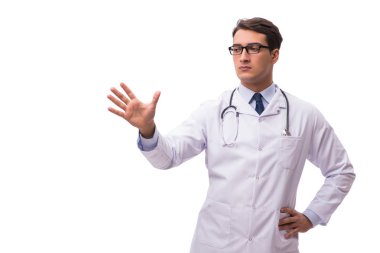 Beyaz arka planda izole genç doktor