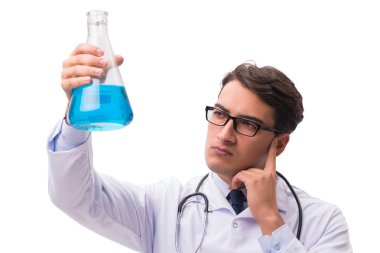 Laboratuvar bilim adamı beyaz arka planda izole edildi