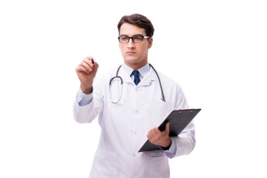 Beyaz arka planda izole genç doktor