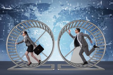 Business concept with pair running on hamster wheel clipart