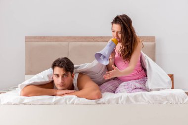 Family conflict with wife husband in bed clipart