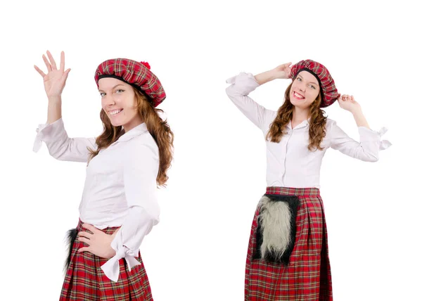 Jonge vrouw in traditionele Schotse kleding — Stockfoto