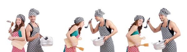 Bir çift komik aşçı beyaz üzerinde — Stok fotoğraf