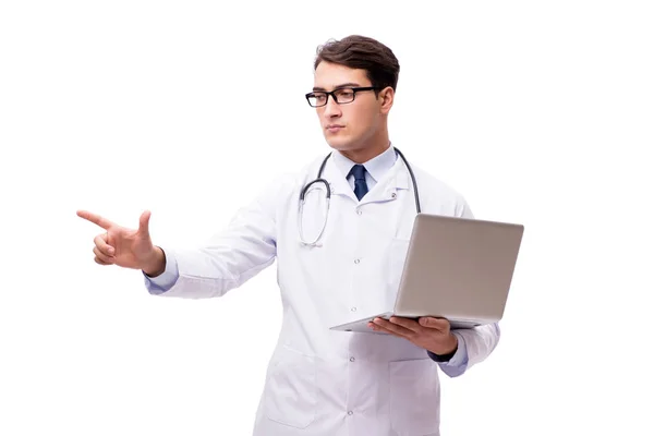 Läkare med laptop isolerad på vit bakgrund — Stockfoto
