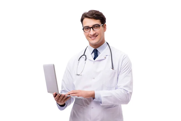 Docteur avec ordinateur portable isolé sur fond blanc — Photo