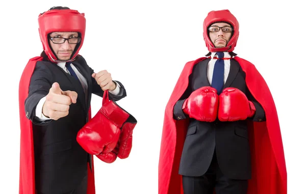 Young businessman boxer isolated on white — Stock Photo, Image