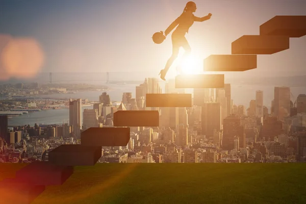 Businesswoman in career growth concept with stairs — Stock Photo, Image