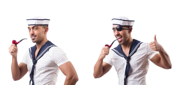 Sailor with smoking pipe isolated — Stock Photo, Image