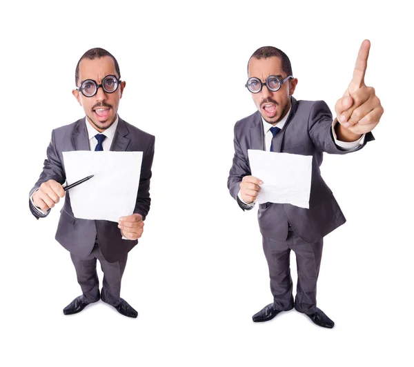 Divertido hombre de negocios aislado en el blanco — Foto de Stock