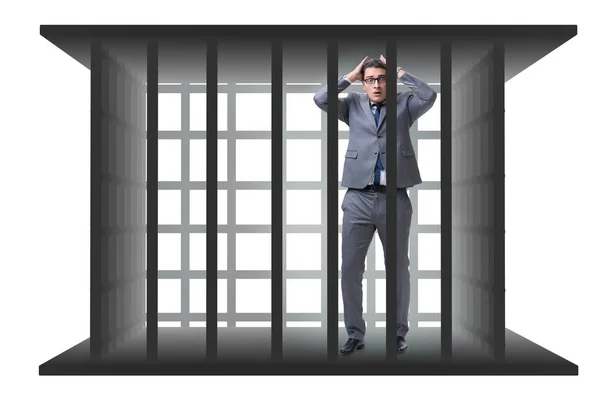 Бизнесмен в клетке изолирован на белом — стоковое фото