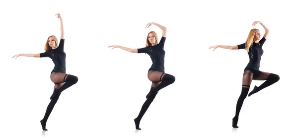 Жінка танцює ізольовано на білому — стокове фото