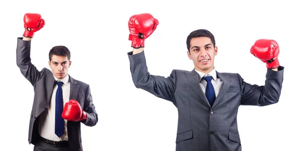 Affärsman med boxhandskar på vit — Stockfoto