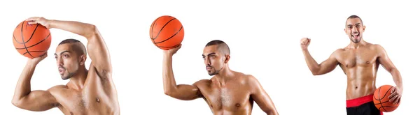 Jovem jogador de basquete isolado no branco — Fotografia de Stock