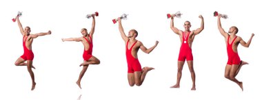 Genç güreşçi üzerinde beyaz izole