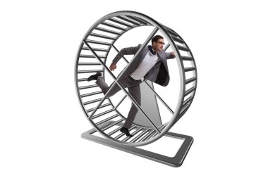 Hamster tekerlek üzerinde çalışan işadamı ile iş kavramı