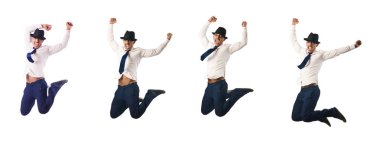 Zıplayan işadamı beyazda izole