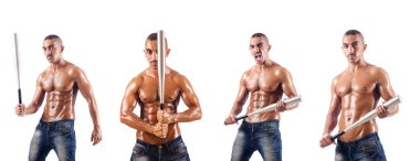 kaslı adam beyaz beysbol sopası ile