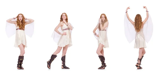 Hezká dáma ve světle okouzlující šaty izolované na bílém — Stock fotografie