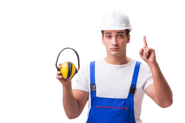 Obrero de la construcción aislado sobre fondo blanco — Foto de Stock