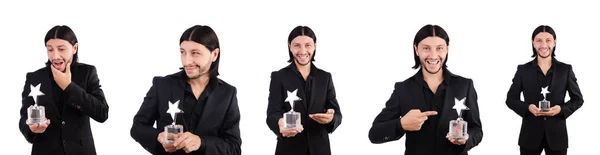 Biznesmen z nagrodą gwiazdy izolowane na białym — Zdjęcie stockowe