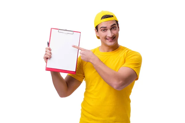 Delivery guy isolated on the white background — Stock Photo, Image