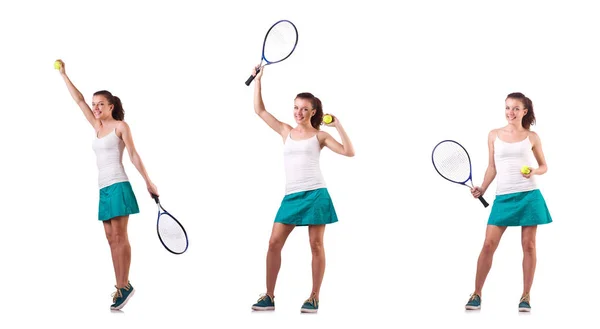 Elszigetelt fehér nő teniszező — Stock Fotó
