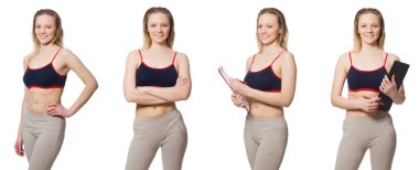 Beyaz üzerinde egzersiz yapan genç bir kadın.