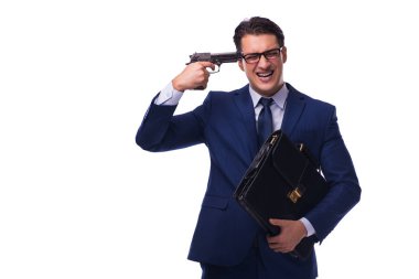 Silahlı beyaz izole iş adamı