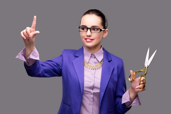 Woman tailor pressing virtual button — Stock Photo, Image