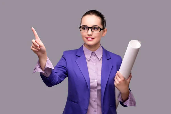 Woman tailor pressing virtual button — Stock Photo, Image