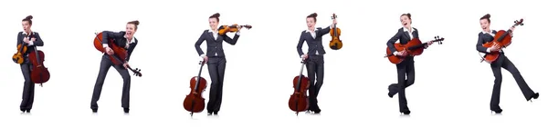 Mujer violinista aislado sobre fondo blanco — Foto de Stock