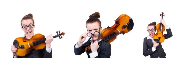 Mulher violinista isolado no fundo branco — Fotografia de Stock