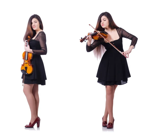 Woman performer playing violin on white — Stock Photo, Image