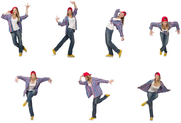 Collage of woman dancing isolated on white — Stock Photo, Image