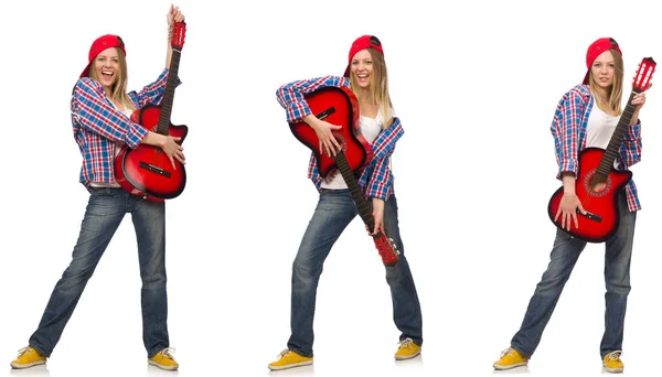 Hipster guitarrista isolado em branco — Fotografia de Stock