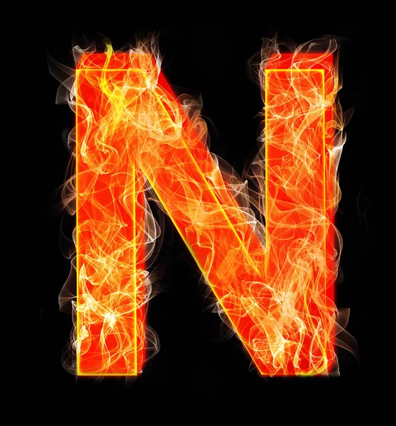 Burning letters as alphabet type N — Stockfoto